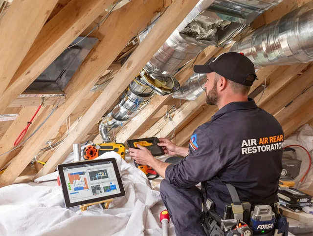 Acushnet Air Duct Cleaning technician performing precise duct repair work in Acushnet