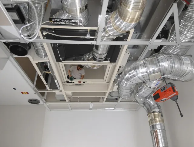 Acushnet Air Duct Cleaning technician performing detailed central duct system cleaning in Acushnet