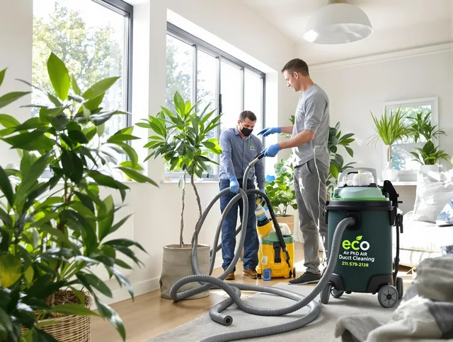 Acushnet Air Duct Cleaning technician performing eco-friendly duct cleaning using sustainable methods in Acushnet