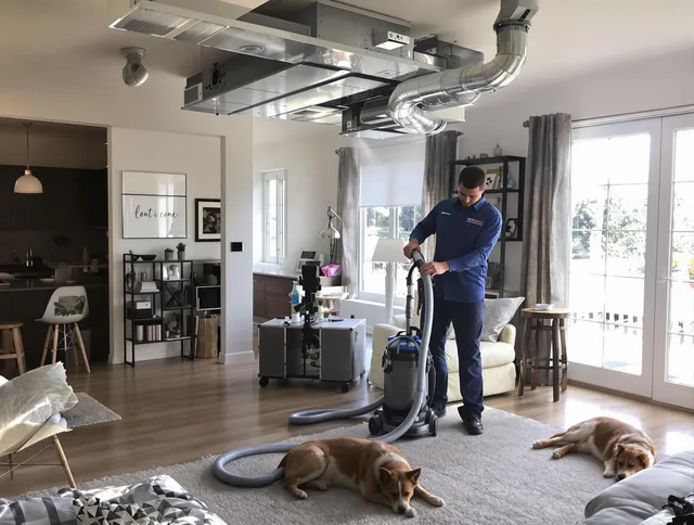 Acushnet Air Duct Cleaning technician performing detailed indoor duct cleaning for improved air quality in Acushnet