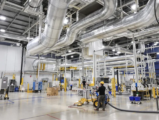Acushnet Air Duct Cleaning team performing comprehensive industrial duct cleaning at a large facility in Acushnet